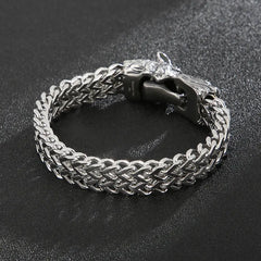 Tsinglong-Bold Wolf Head Double Strand Bracelet - Image #1