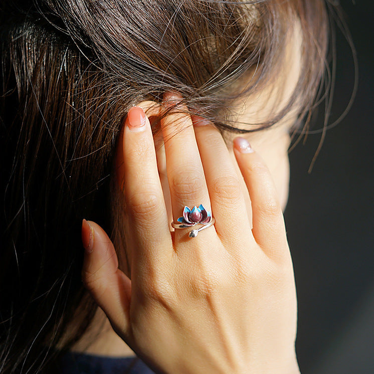Tsinglong-Enamel Cloisonn¨¦ Lotus Ring