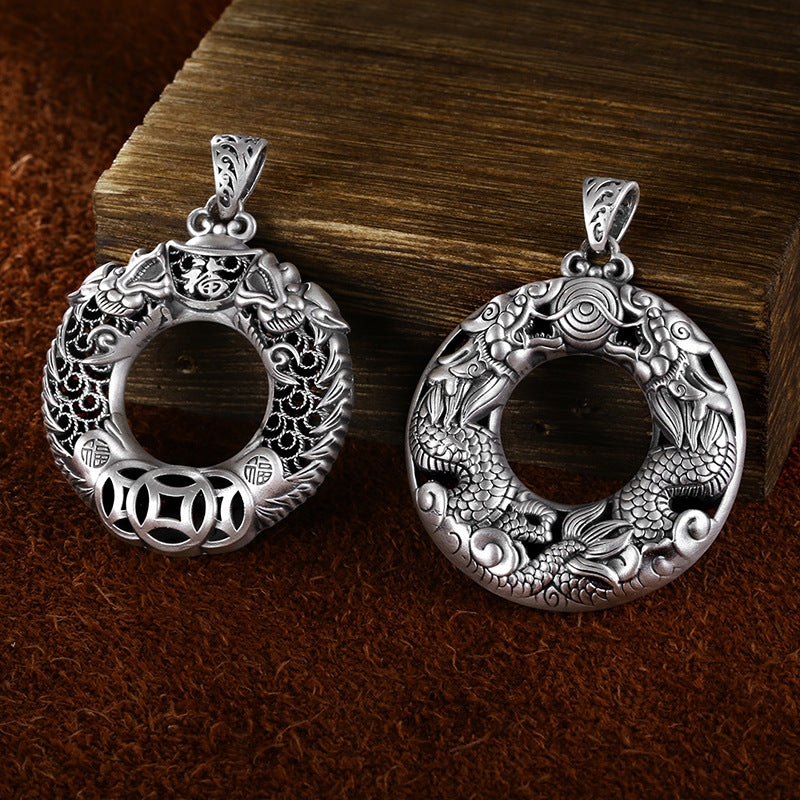 Tsinglong-Double Dragon Play with Pearl Pendant with Two Different Designs