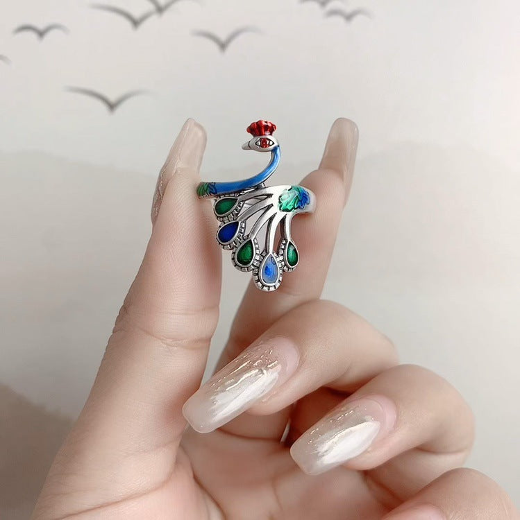 Tsinglong-Colorful Enamel Peacock Ring