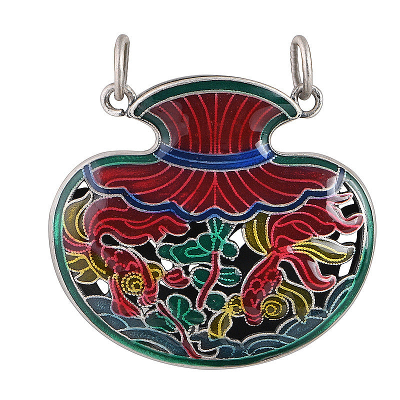 Tsinglong-Goldfish Lotus and Ingot Vase Pendant
