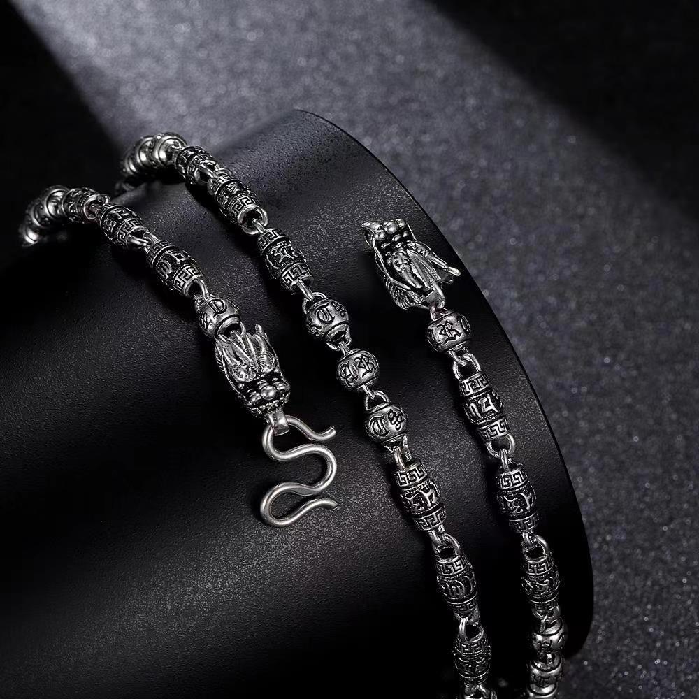 Tsinglong-Six-Word Mantra Street Style Double Dragon Head Necklace