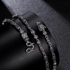 Tsinglong-Six-Word Mantra Street Style Double Dragon Head Necklace