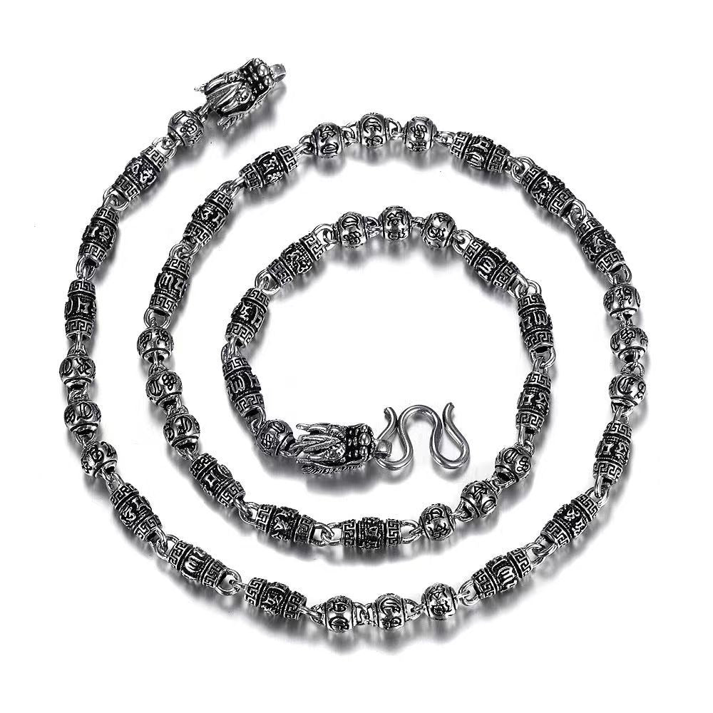Tsinglong-Six-Word Mantra Street Style Double Dragon Head Necklace