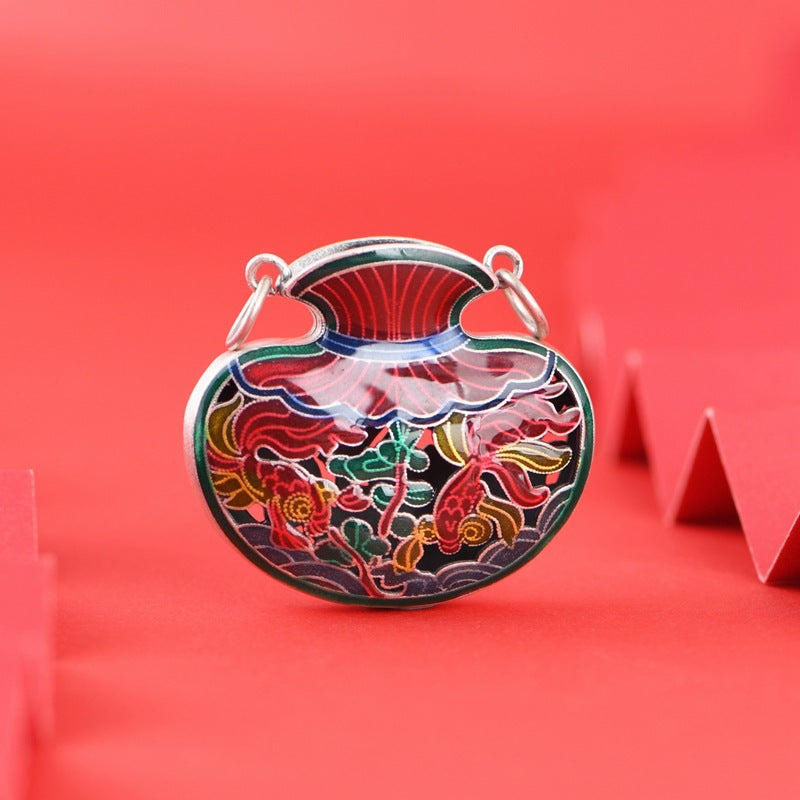 Tsinglong-Goldfish Lotus and Ingot Vase Pendant