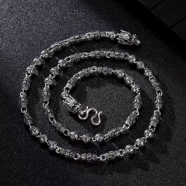 Tsinglong-Six-Word Mantra Street Style Double Dragon Head Necklace
