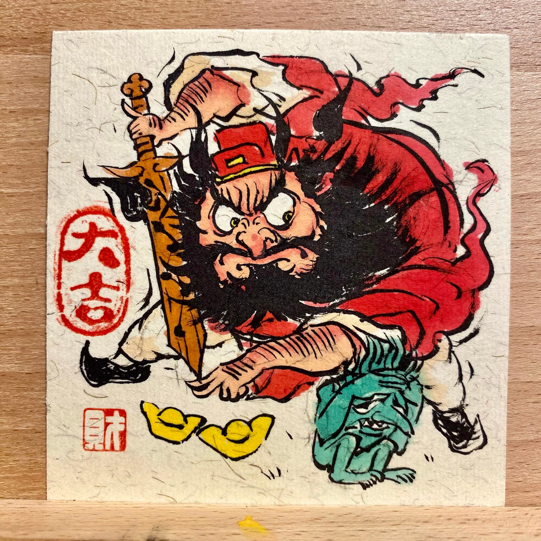 Completely Hand-Painted Zhong Kui Protective Wall Art No. 003 – A Unique Guardian for Your Home
