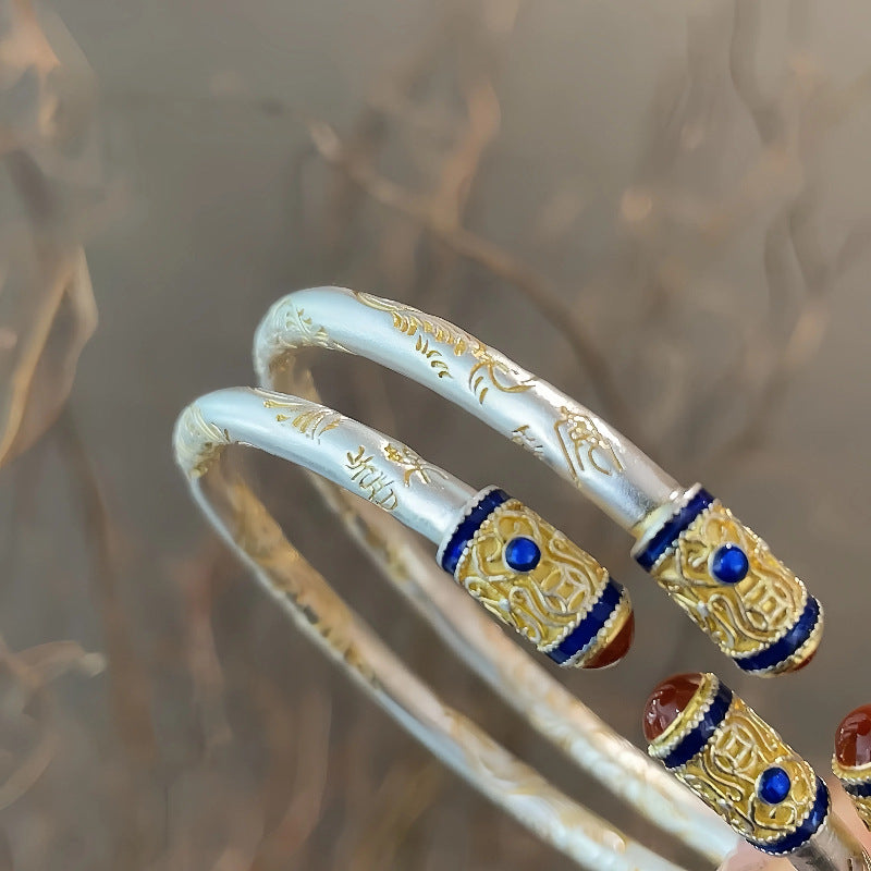 Tsinglong-Embroidered Auspicious Words Tang Grass Pattern Bangle