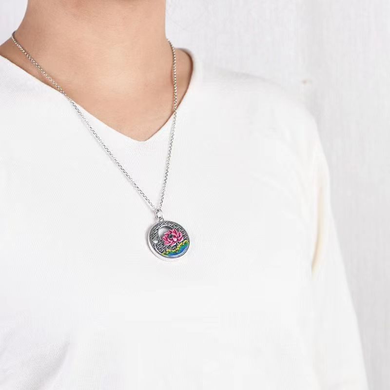 Tsinglong-Filigree CloisonnéLotus and Lily Pad Pendant