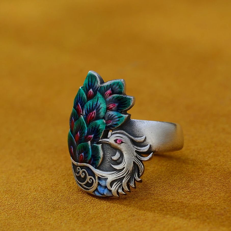 Tsinglong-Enamel Phoenix Ring