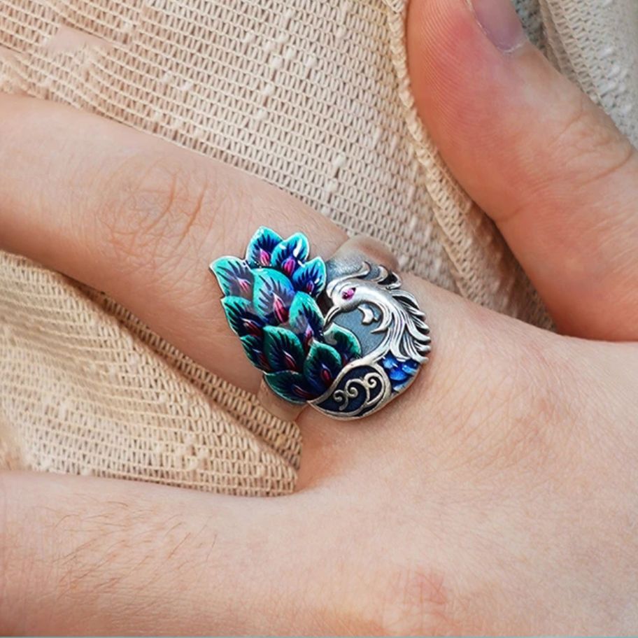Tsinglong-Enamel Phoenix Ring