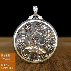 Tsinglong-Solid Round Lotus Pendant