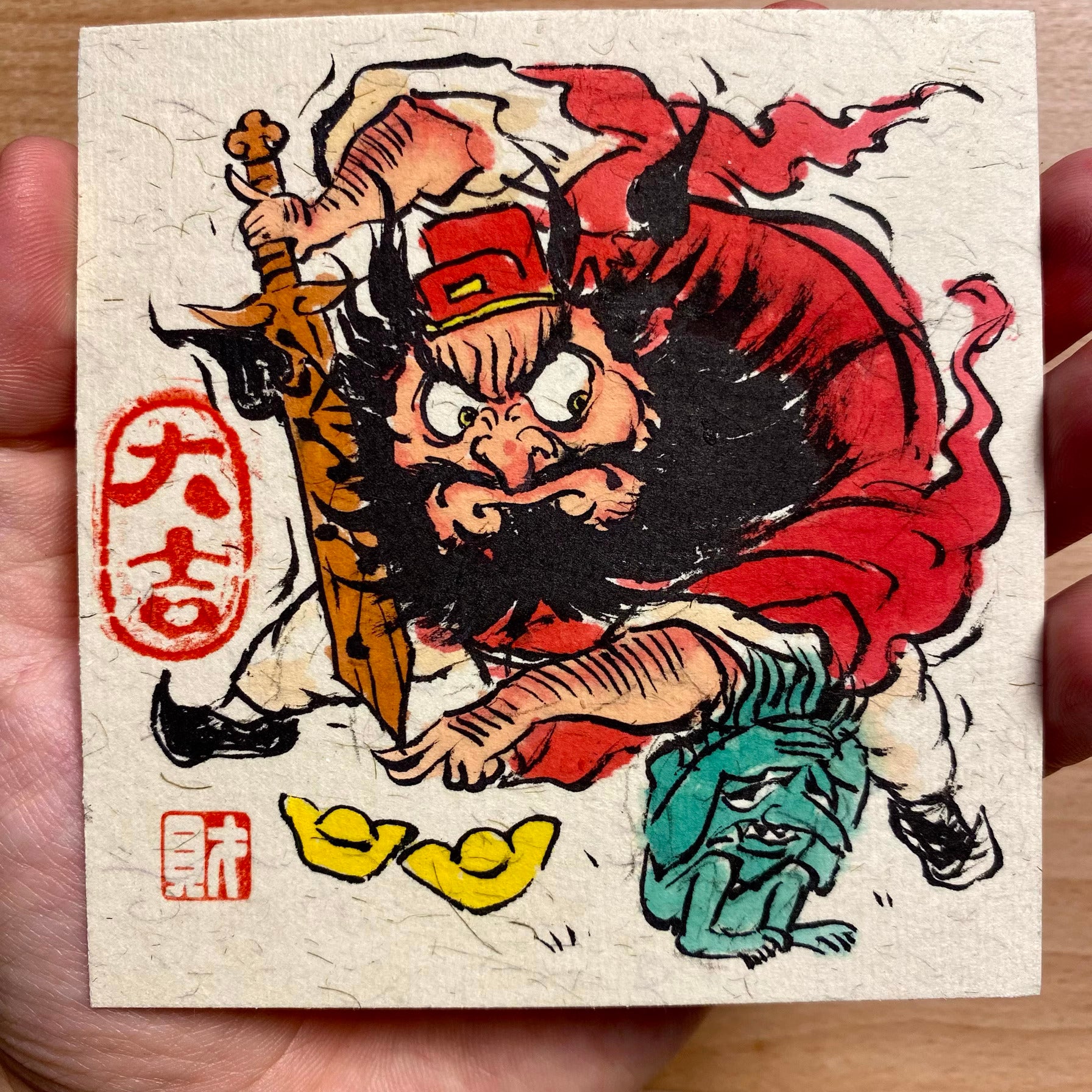 Completely Hand-Painted Zhong Kui Protective Wall Art No. 003 – A Unique Guardian for Your Home