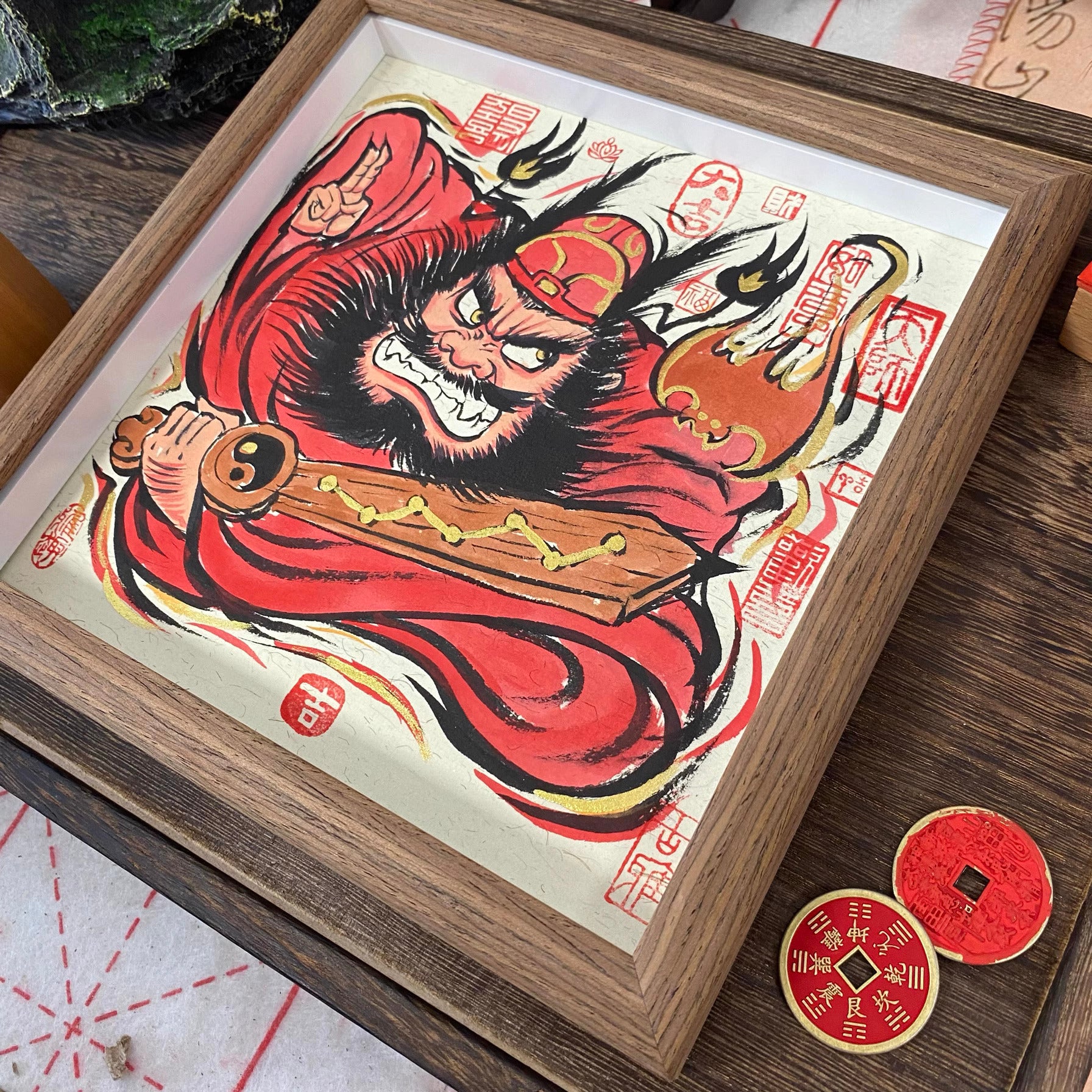 Completely Hand-Painted Zhong Kui Protective Wall Art No. 001 – A Unique Guardian for Your Home